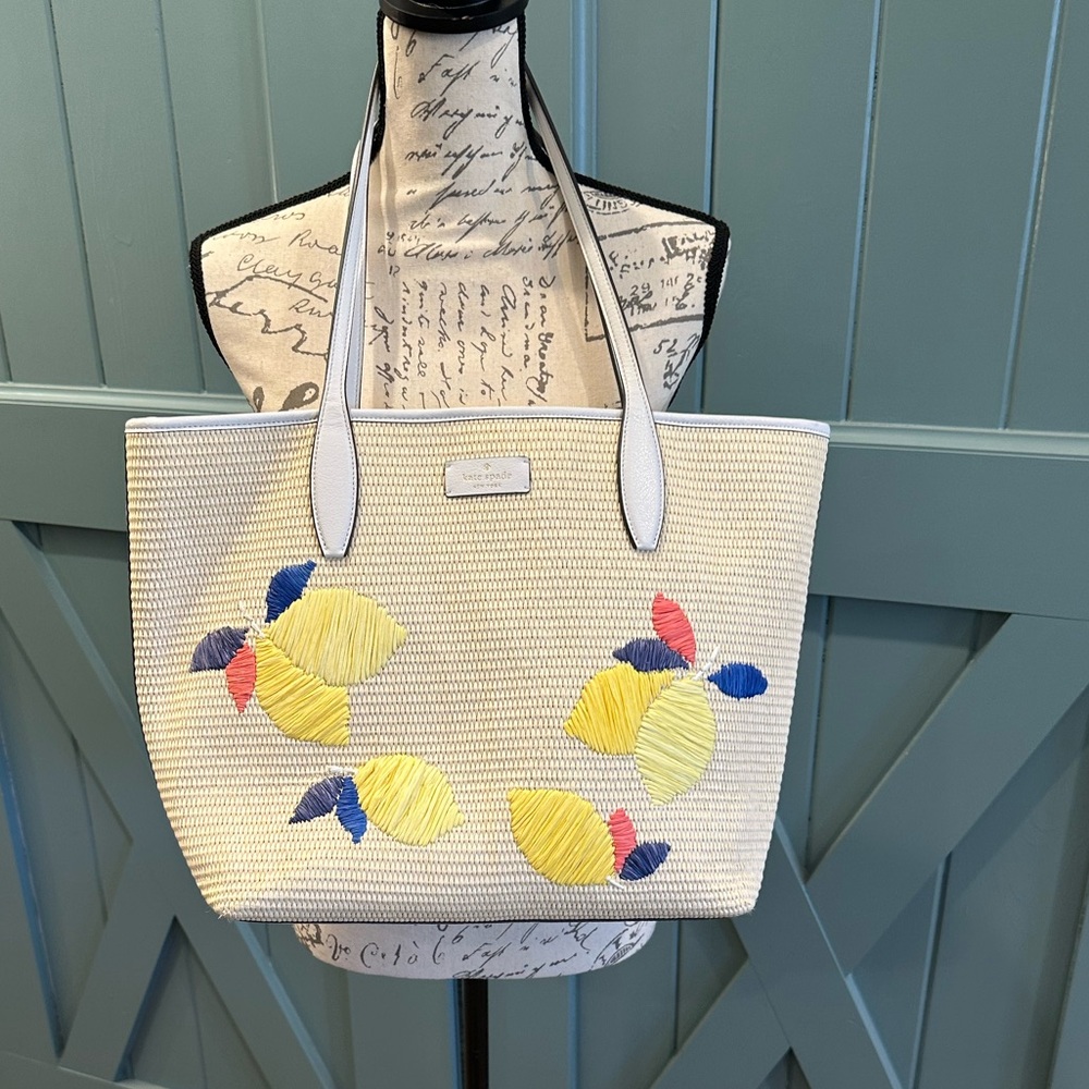 Kate Spade Ash Straw Lemon Zest Large Tote